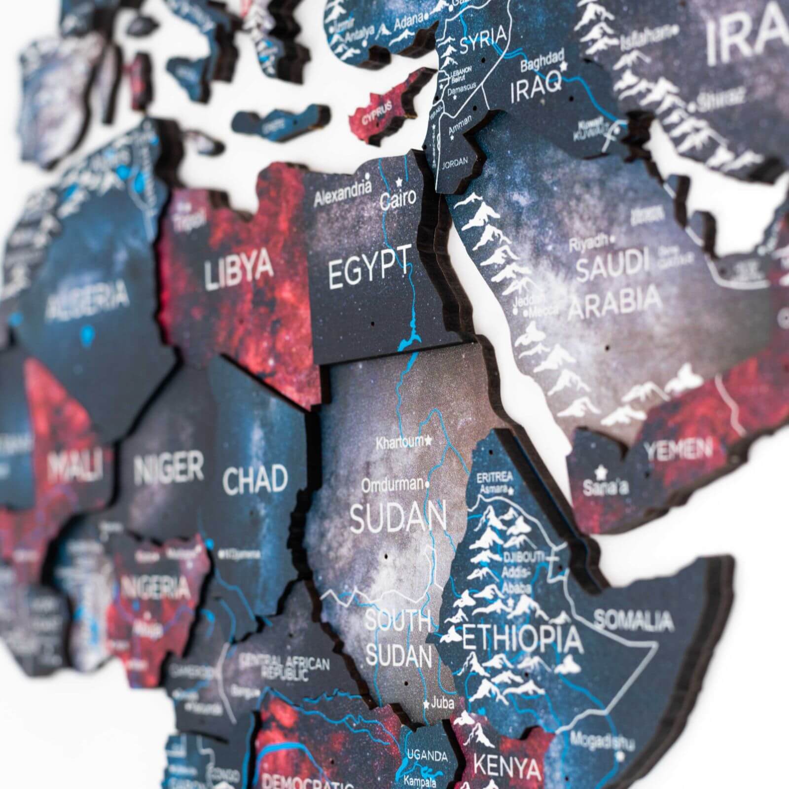 3D Wooden World Map Alcor: Modern Colorful Travel Wall Art