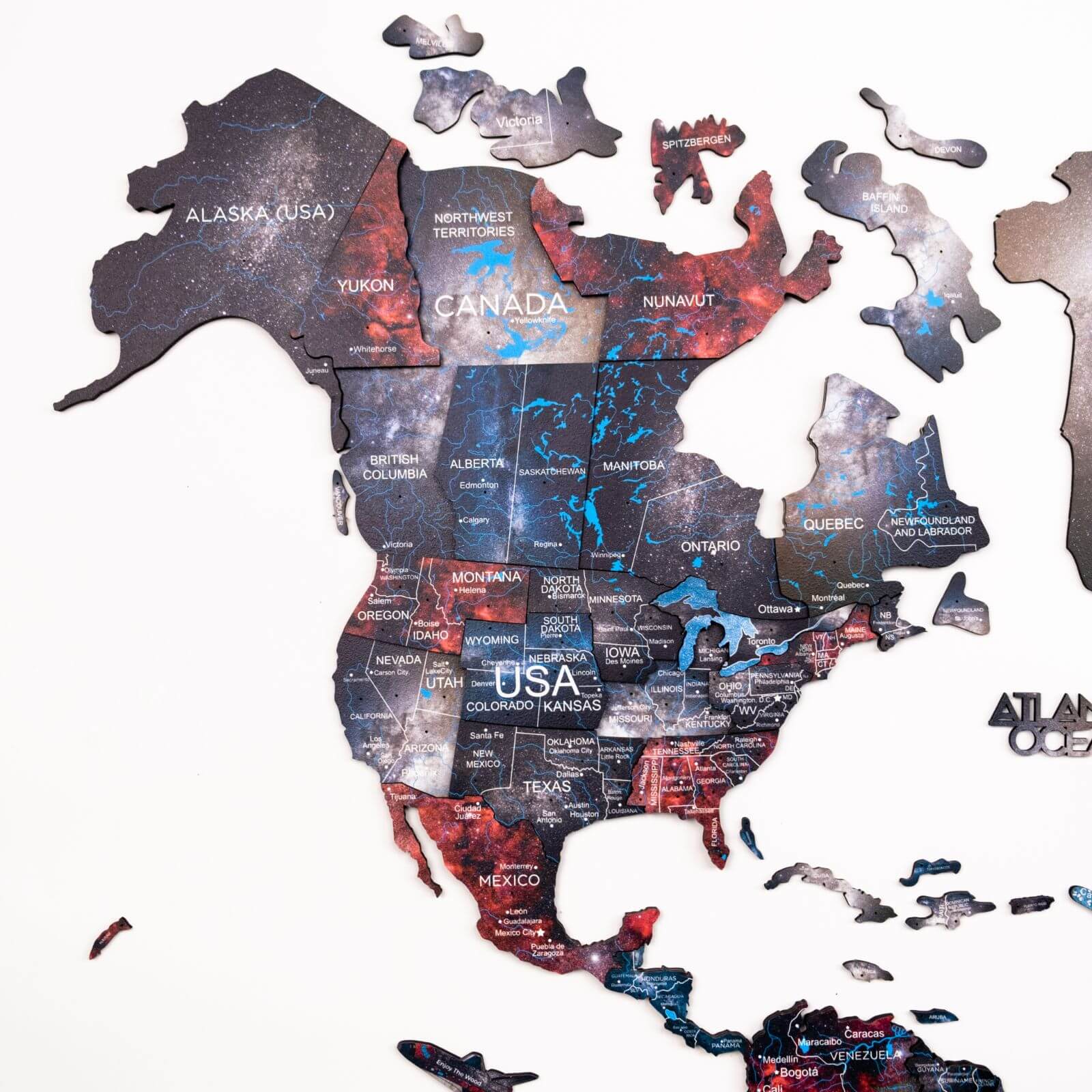 3D Wooden World Map Alcor: Modern Colorful Travel Wall Art