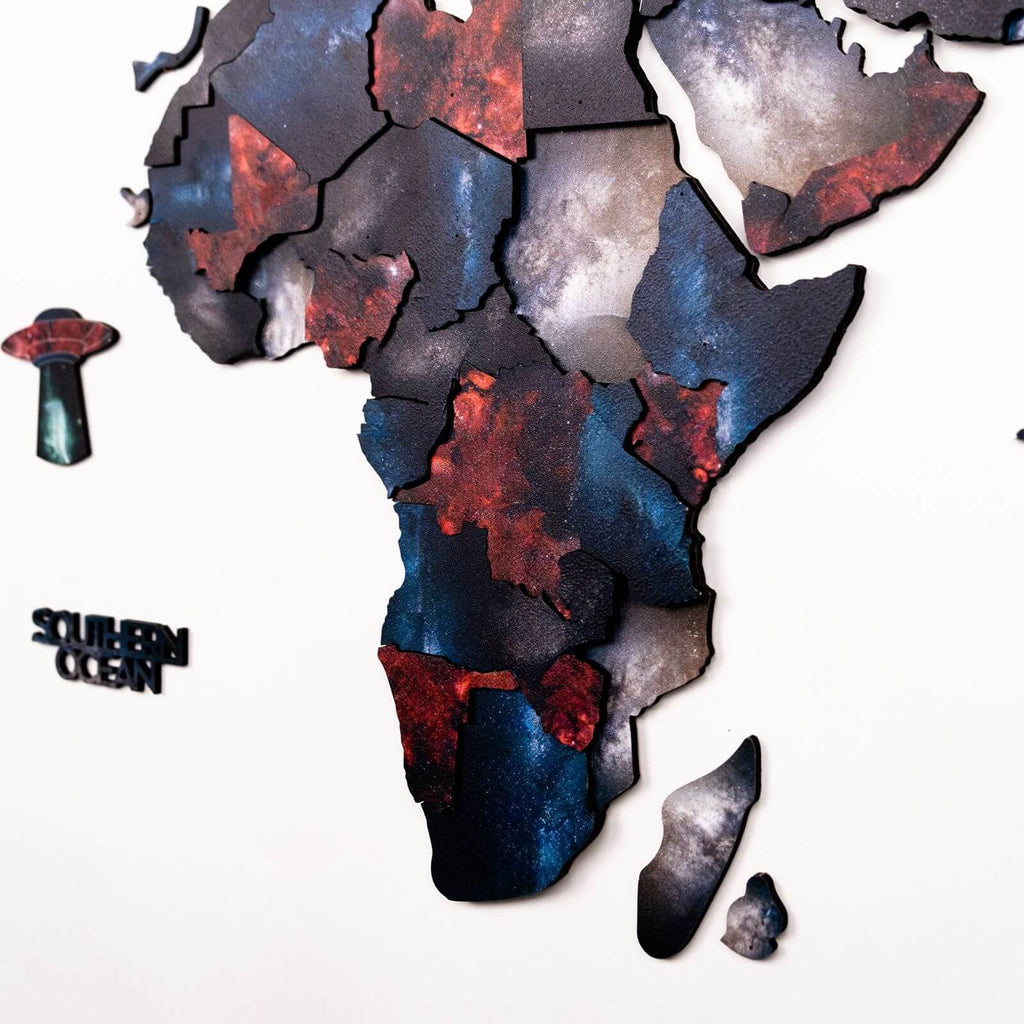 3D Wooden World Map Alcor: Modern Colorful Travel Wall Art