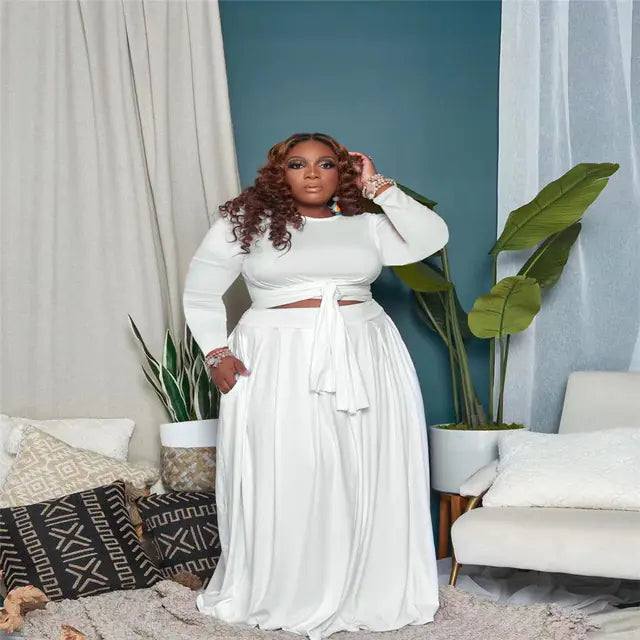 Women's Two-Piece Long Sleeve Crop Top and Maxi Skirt Set - Image 14