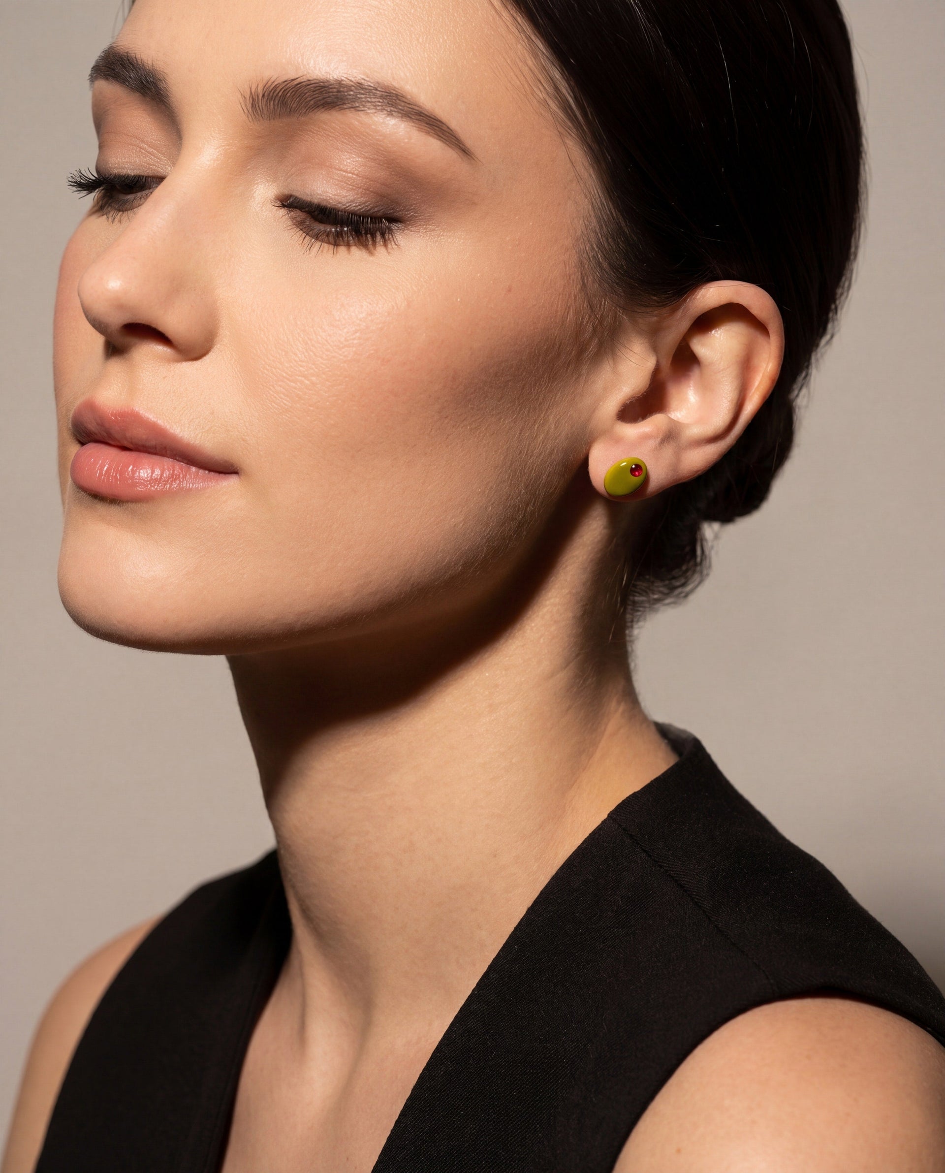 Gold Italian Pasta Stud Earrings Set - Whimsical Olive & Bowtie