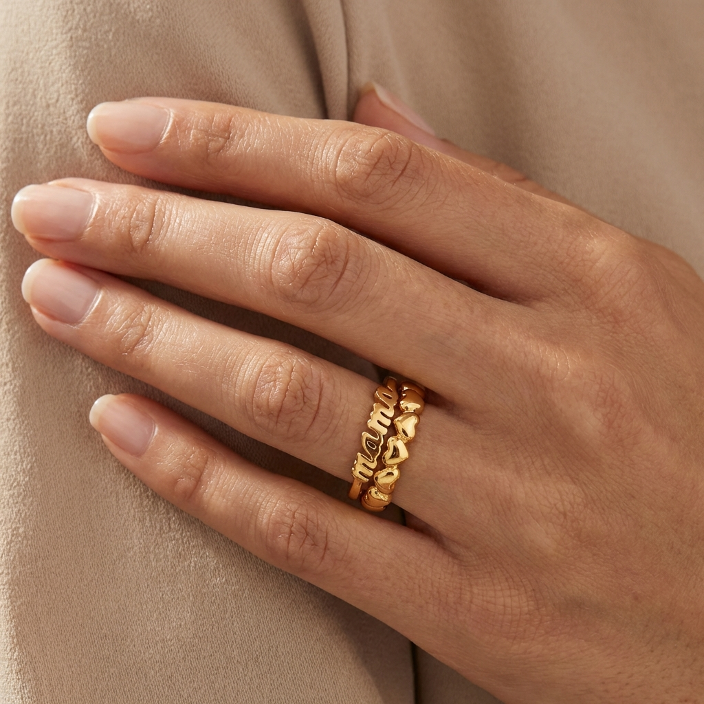 Mama Ring Set of 2 in Gold-Plated Adjustable Modern Style