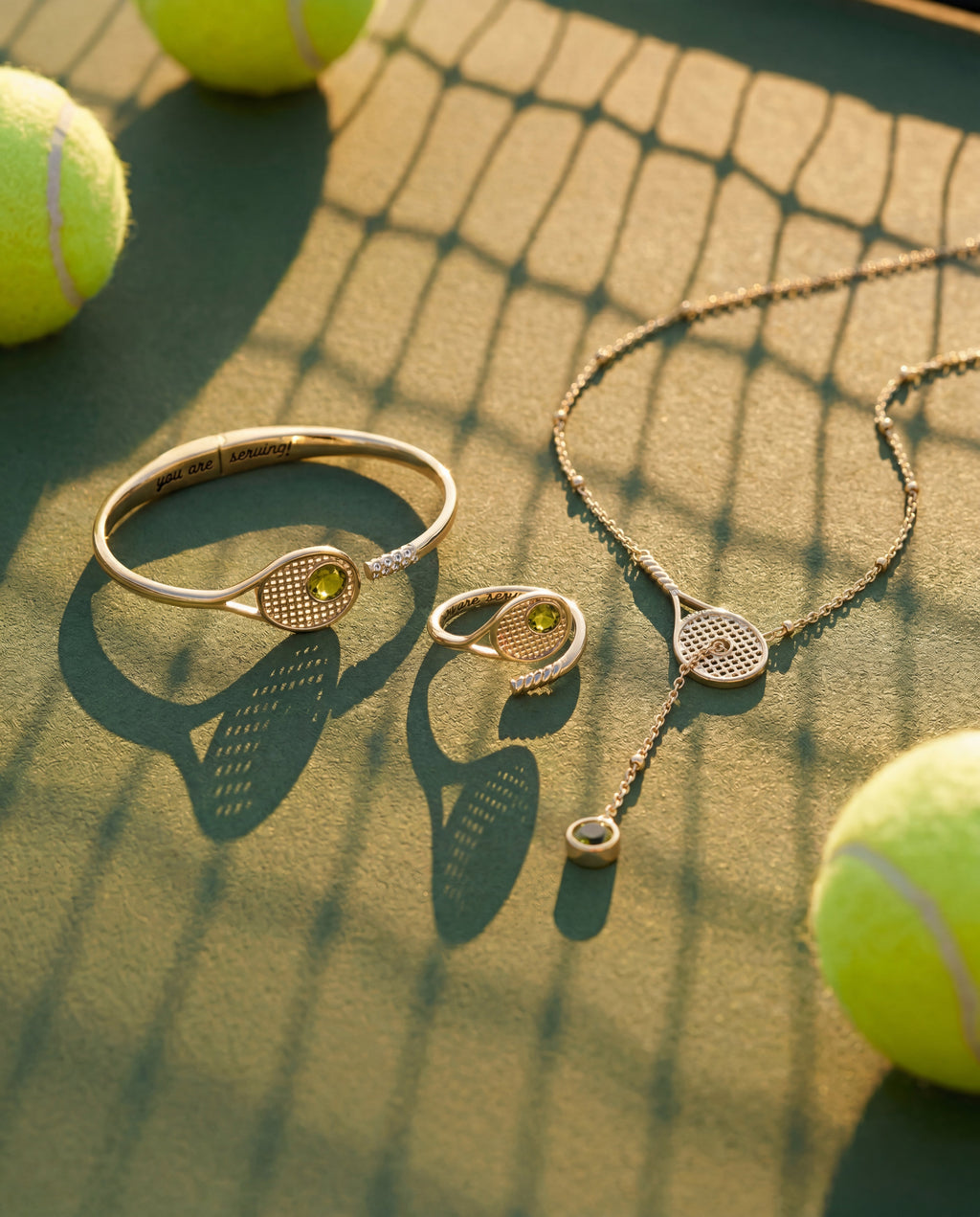 Tennis Racket Y-Necklace with Peridot Stone and Adjustable Chain