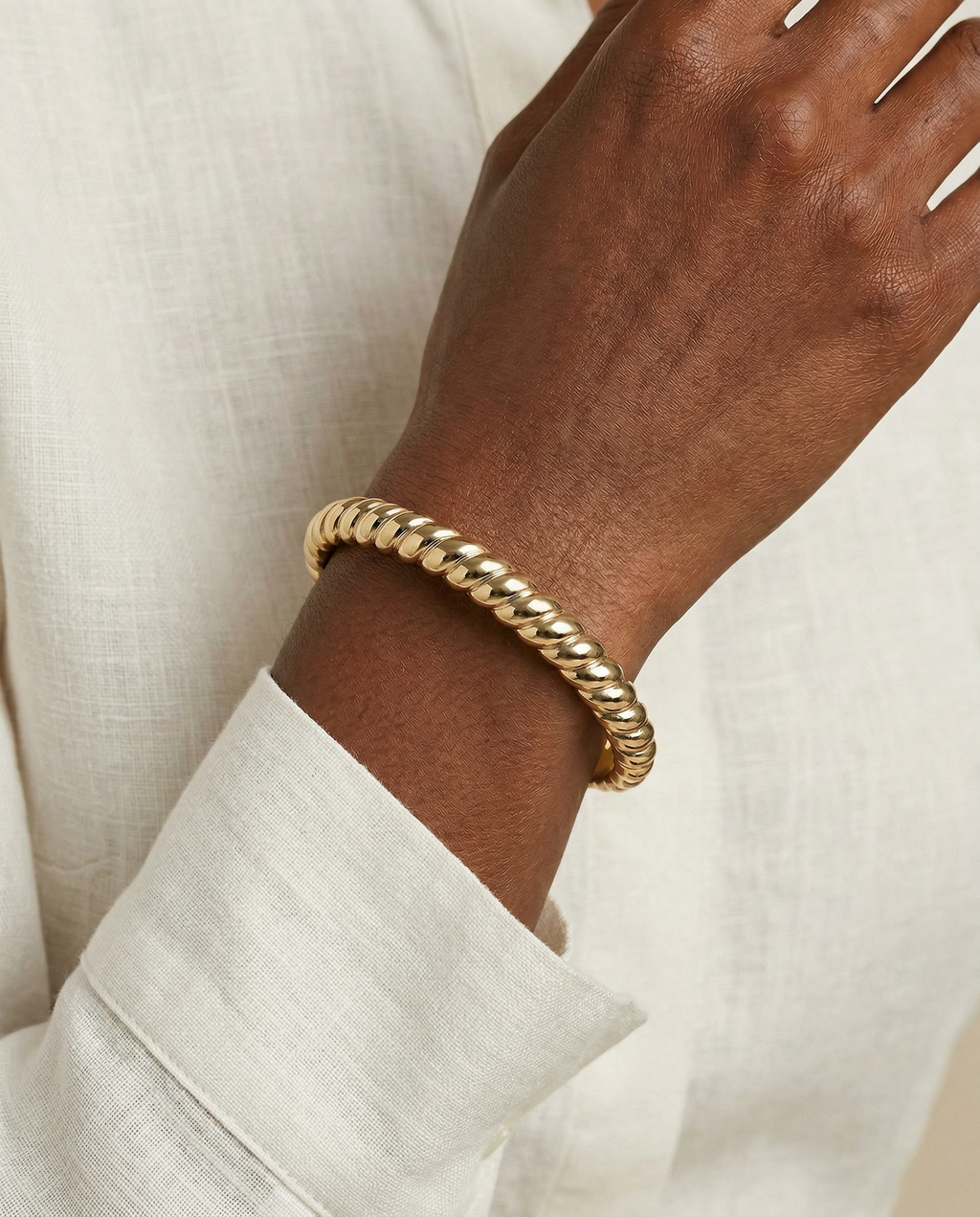 Gold Tone Stainless Steel Rope Textured Bangle Bracelet