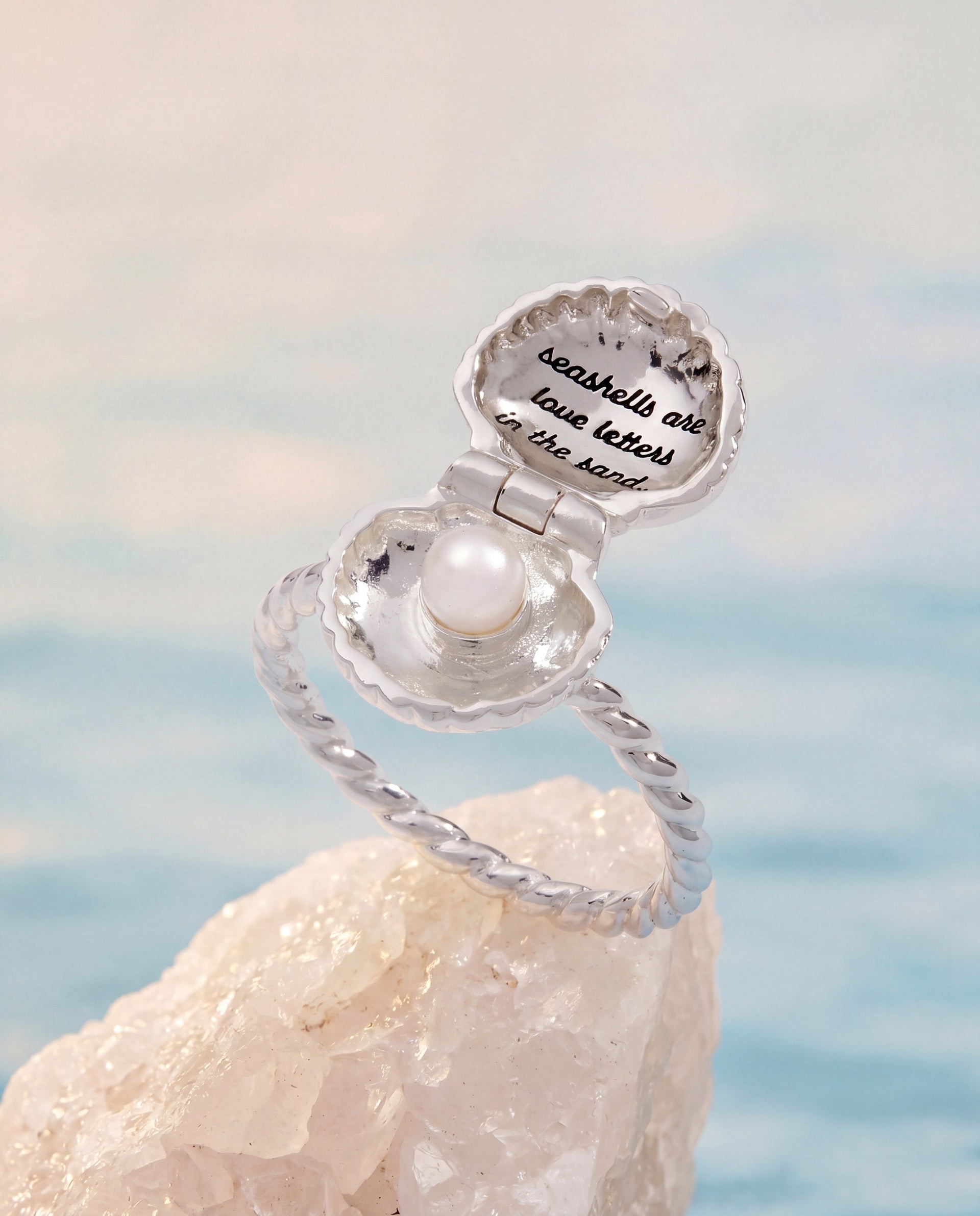 Seashell Locket Ring with Secret Message and Pearl Accent