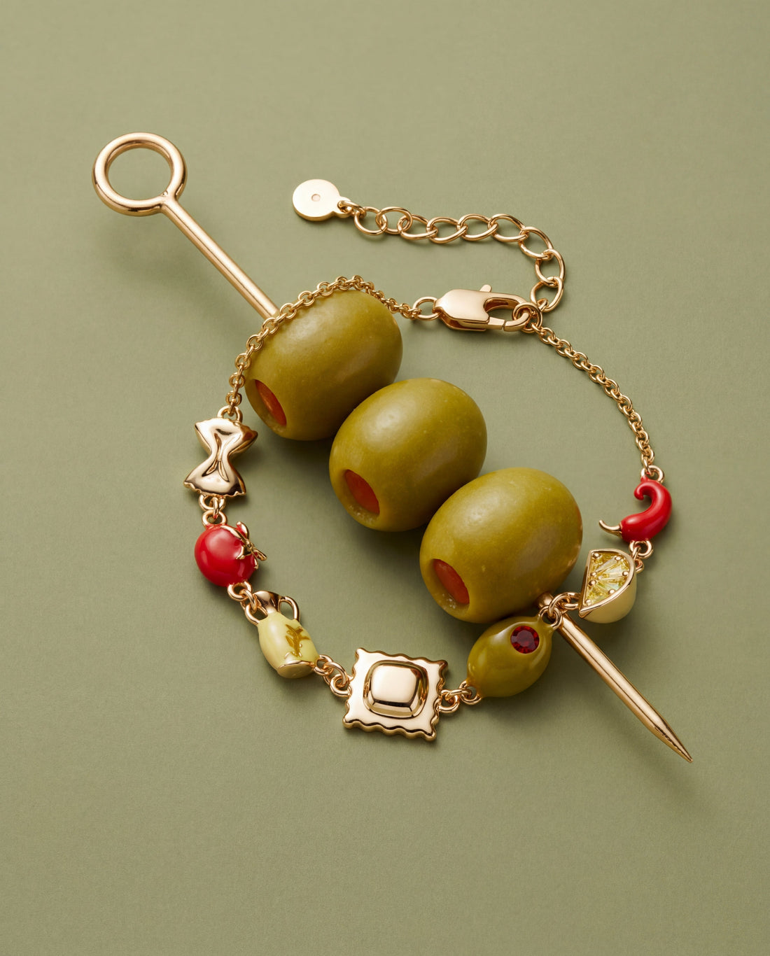 Italian Cuisine Charm Linear Bracelet with Enamel Accents