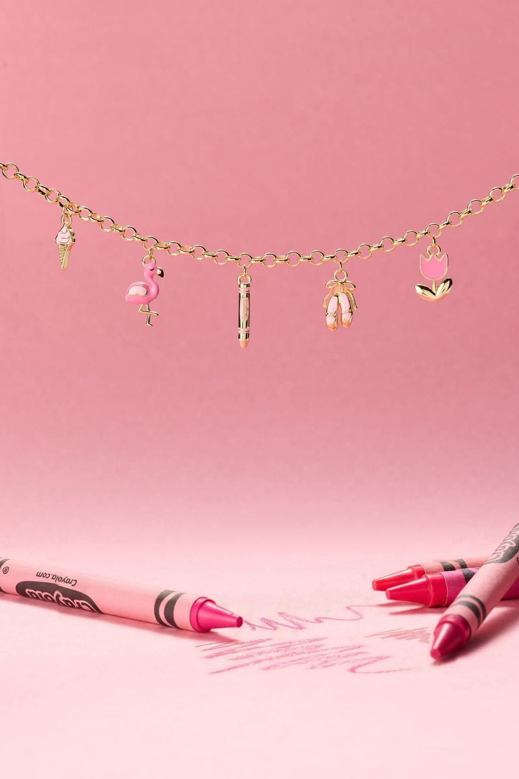 Tickle Me Pink Whimsical Charm Chain Bracelet with Enamel Charms