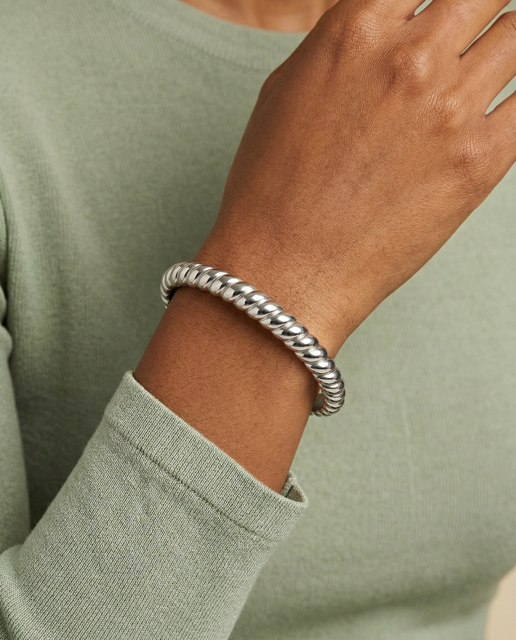 Gold Tone Stainless Steel Rope Textured Bangle Bracelet