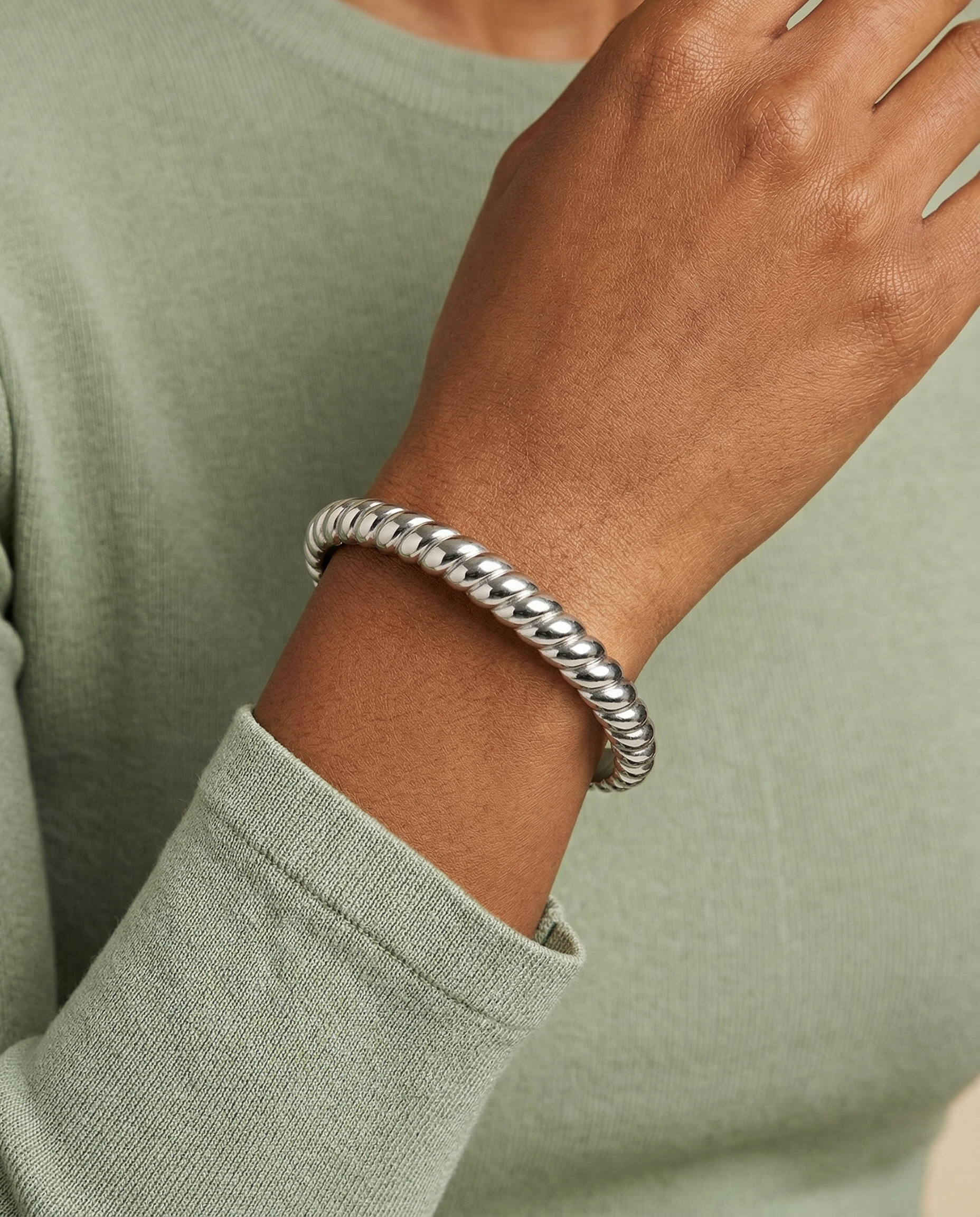 Gold Tone Stainless Steel Rope Textured Bangle Bracelet