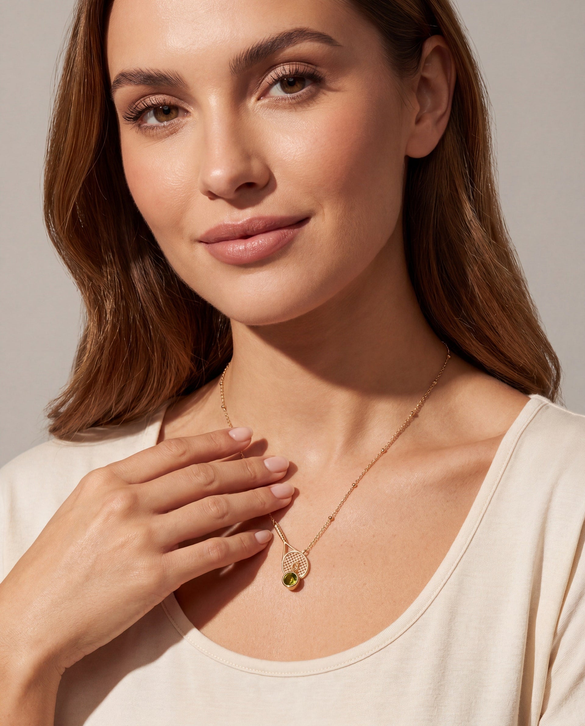 Tennis Racket Y-Necklace with Peridot Stone and Adjustable Chain