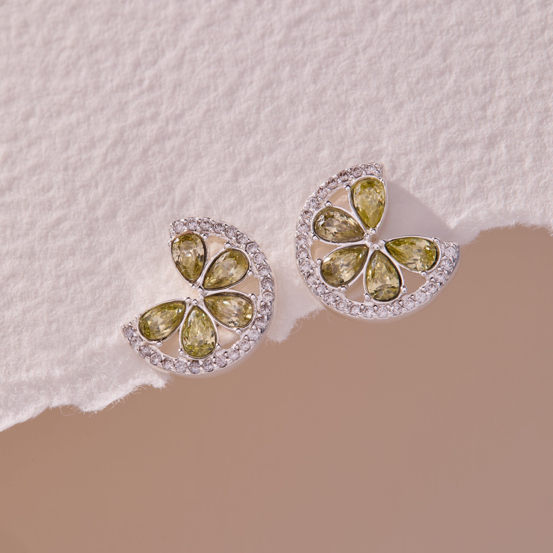 Margarita Lime Stud Earrings with Green and Clear Crystals