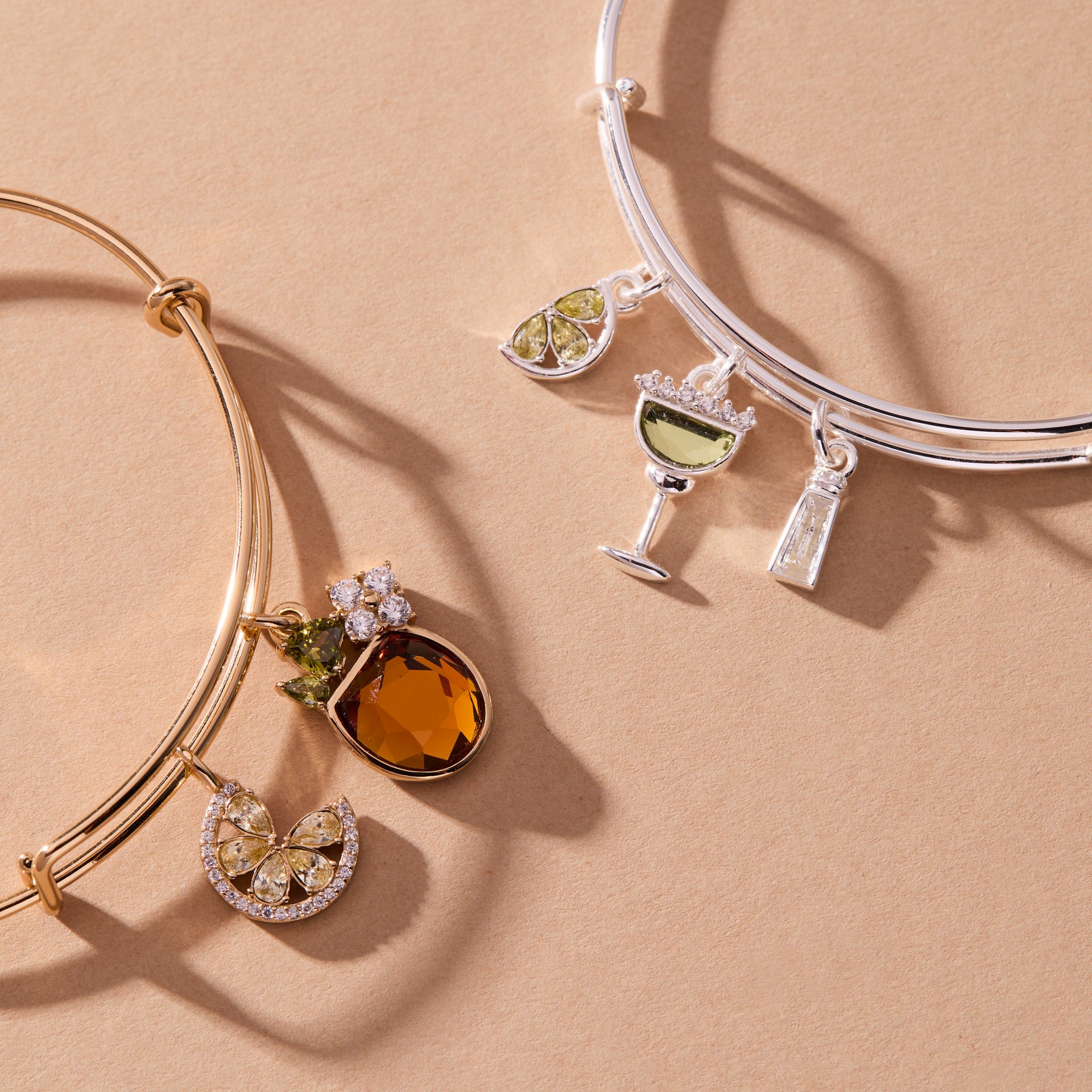 Aperol Spritz Charm Bangle with Crystal Garnish Gold-Tone Bracelet