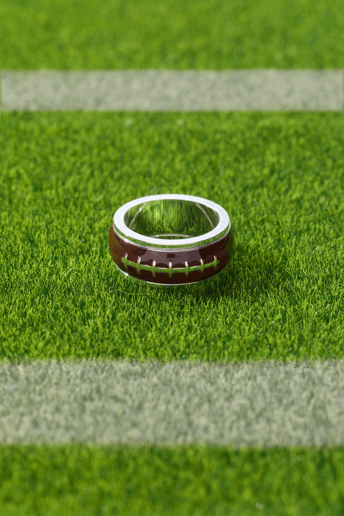 Football Fidget Ring with Enamel Details and Moving Spin Design
