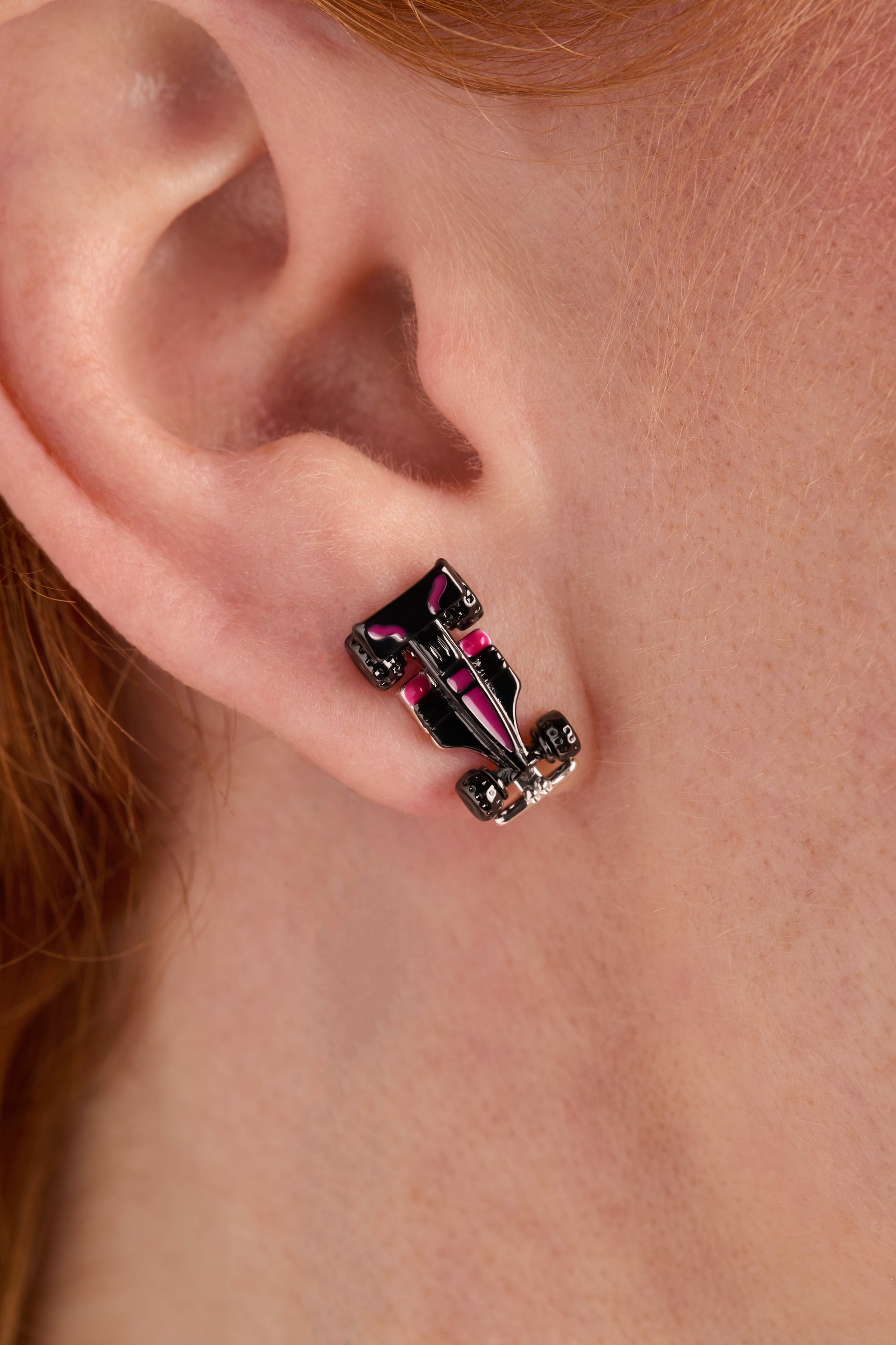Hot Wheels Racecar Stud Earrings with Enamel and Crystal Accents