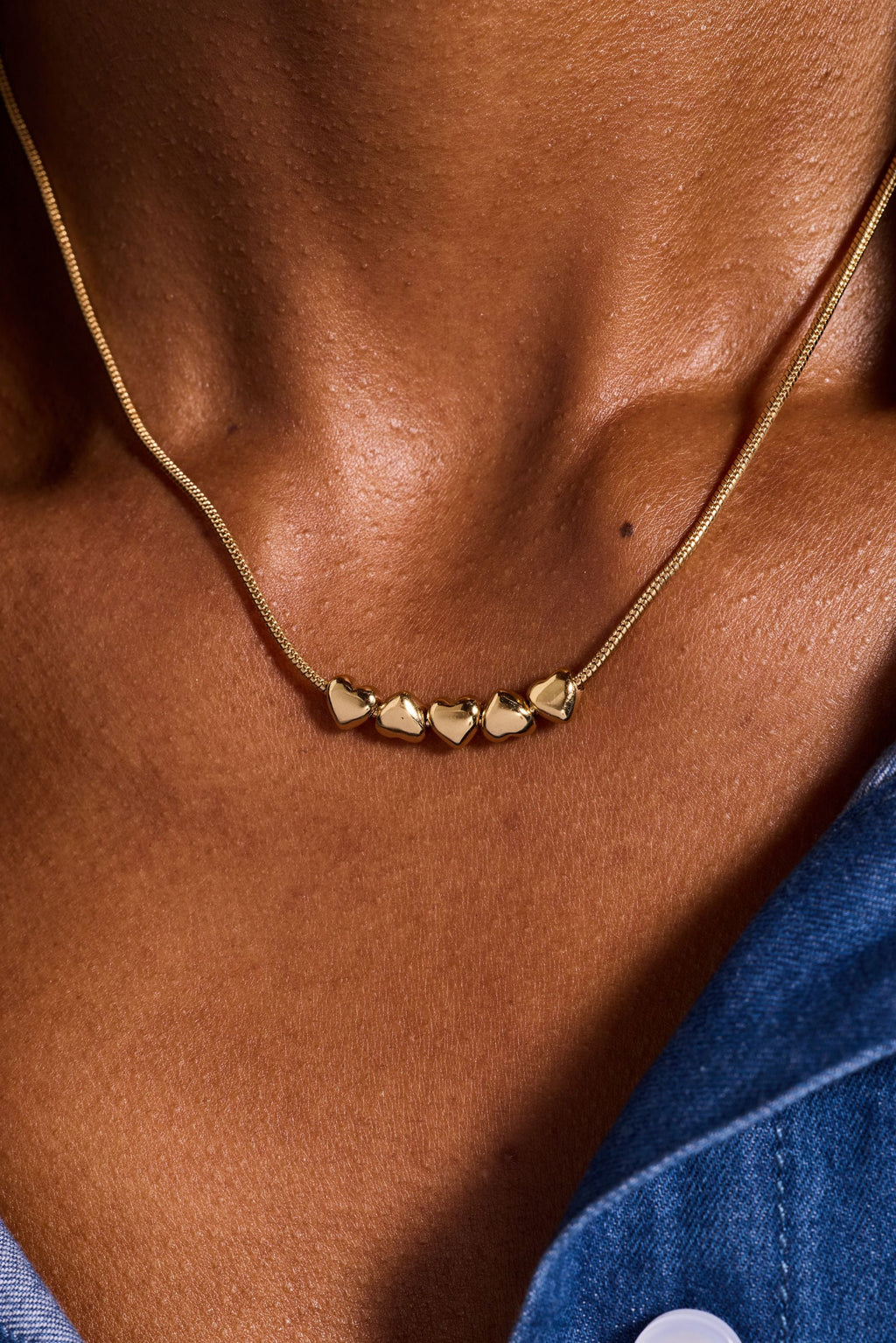 Heart Slider Snake Chain Necklace with Gold-Plated Details