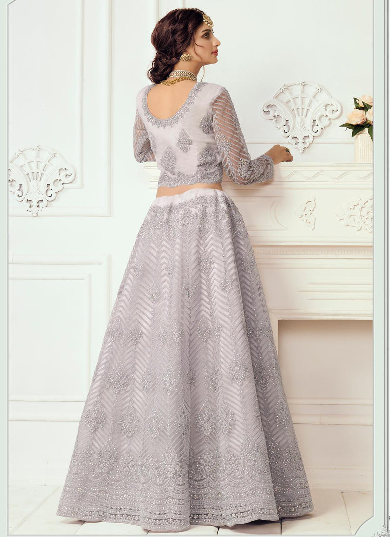 Lavender Net Embroidered Wedding Lehenga Choli Designer Set
