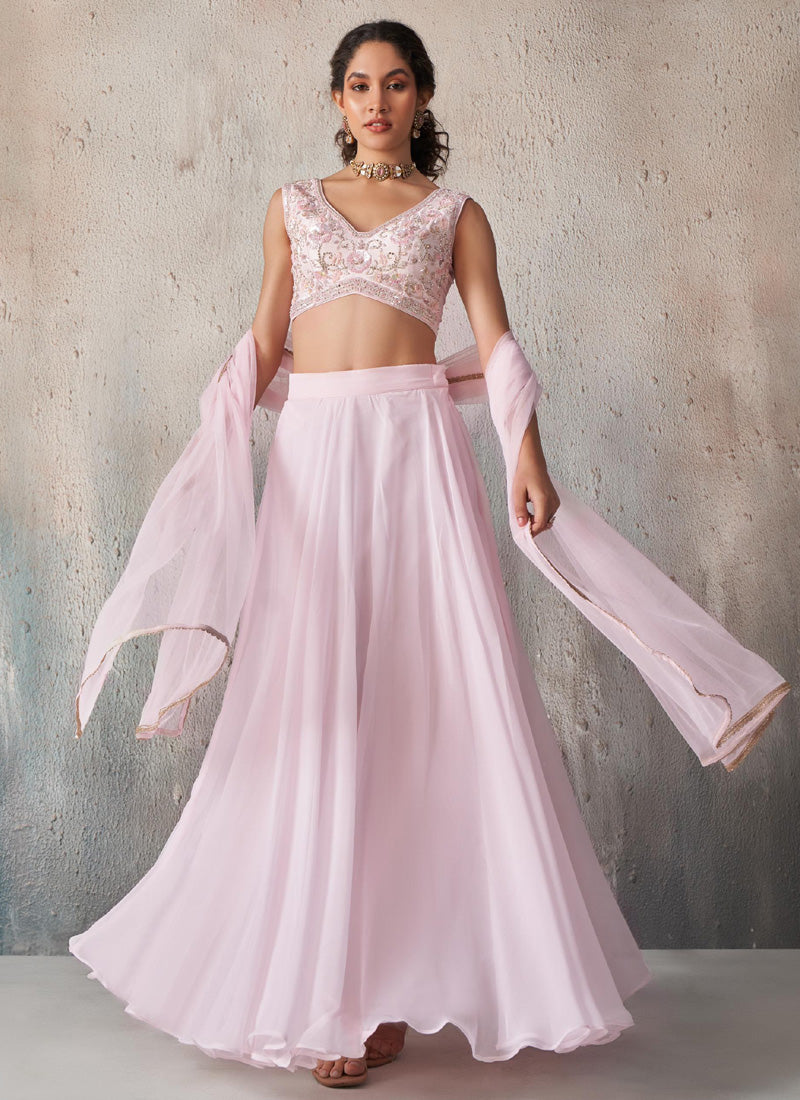Light Pink Georgette Western Palazzo Style Lehenga Set