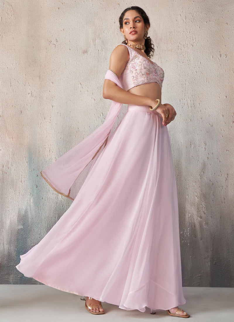 Light Pink Georgette Western Palazzo Style Lehenga Set
