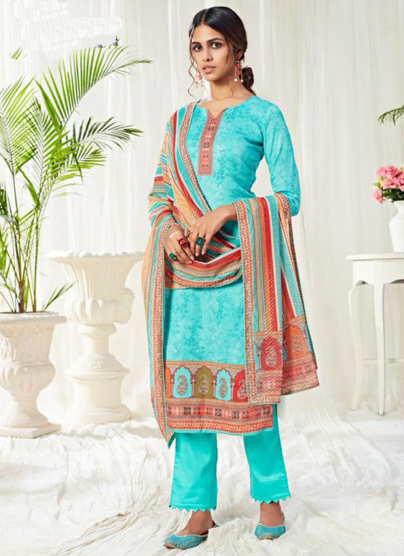 Vegaa Fashion Sky Blue Cotton Digital Printed Swarwoski Work Salwar Suit