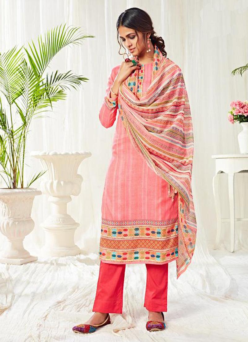 Vegaa Fashion Peach Cotton Digital Printed Swarwoski Work Salwar Suit