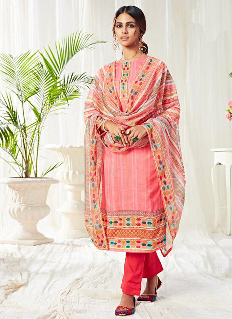 Vegaa Fashion Peach Cotton Digital Printed Swarwoski Work Salwar Suit