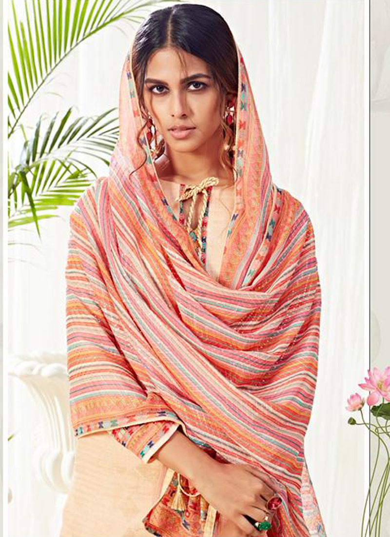 Vegaa Fashion Cream Cotton Digital Printed Swarwoski Work Salwar Suit