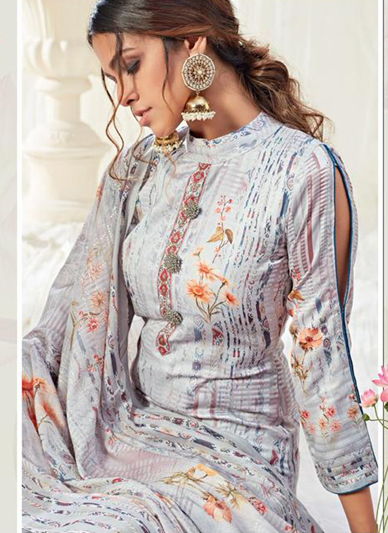 Vegaa Fashion Light Blue Cotton Digital Printed Swarwoski Work Salwar Suit
