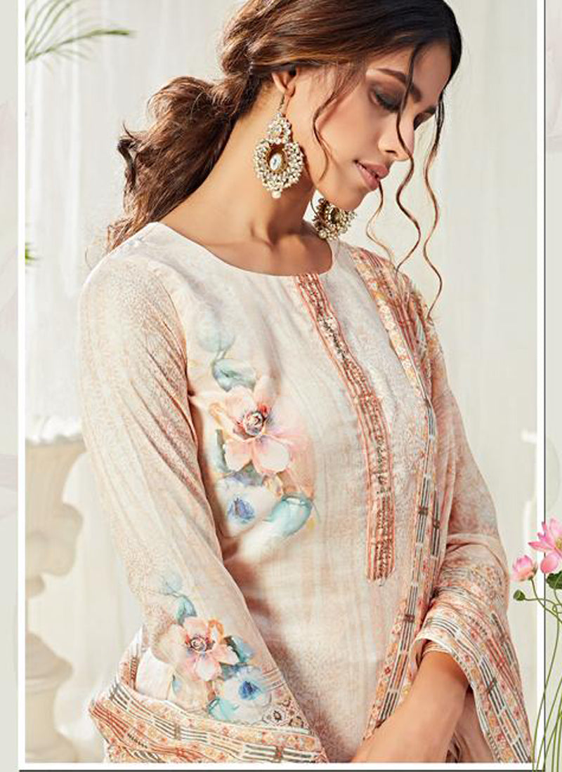 Vegaa Fashion Off White Cotton Digital Printed Swarwoski Work Salwar Suit
