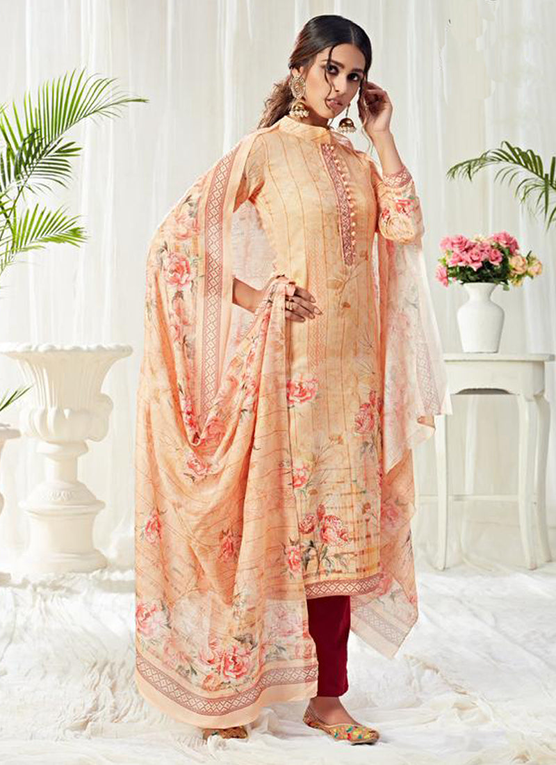 Vegaa Fashion Cream Cotton Digital Printed Swarwoski Work Salwar Suit