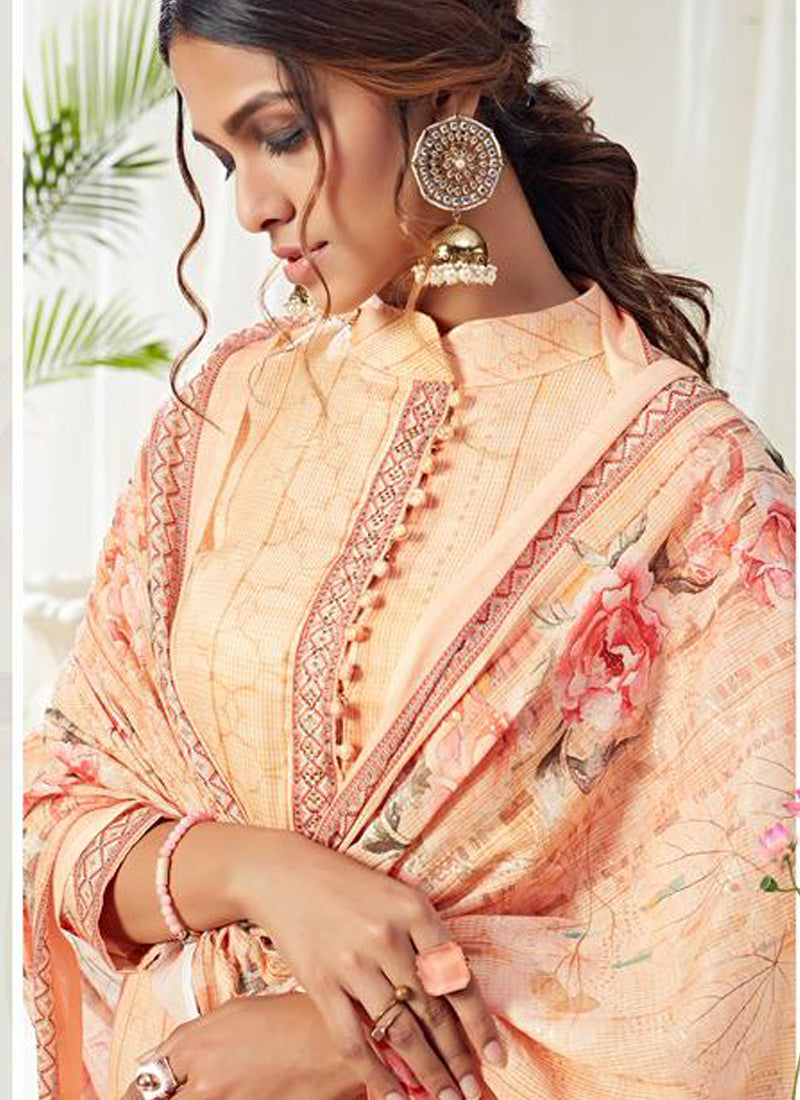 Vegaa Fashion Cream Cotton Digital Printed Swarwoski Work Salwar Suit