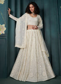 Off-white georgette embroidered wedding lehenga set by Dista