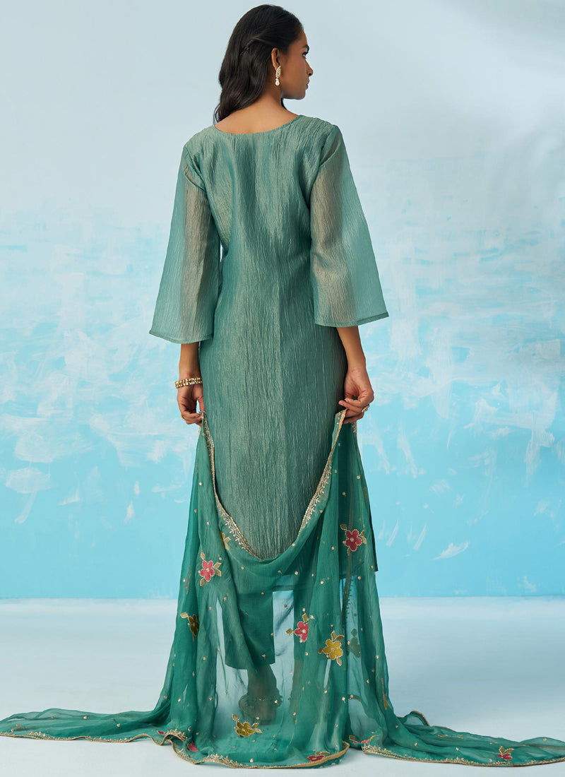 Turquoise Organza Embroidered Party Wear Suit Set for Women