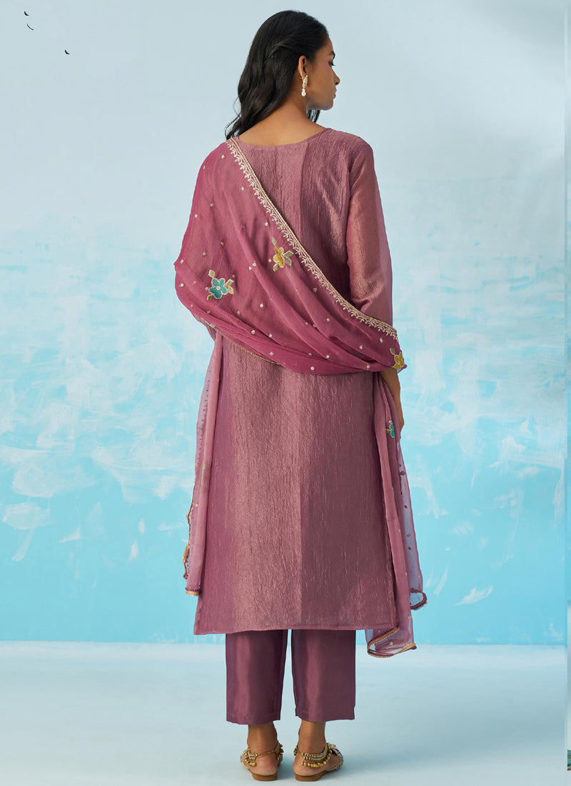 Lavender Organza Embroidered Party Wear Suit with Gota Patti Work