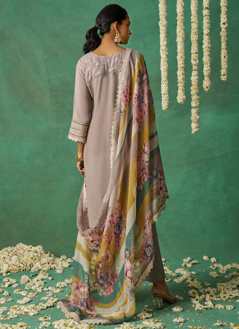 Vegaa Fashion Beige Pure Organza Embroidered Wedding Wear Suit