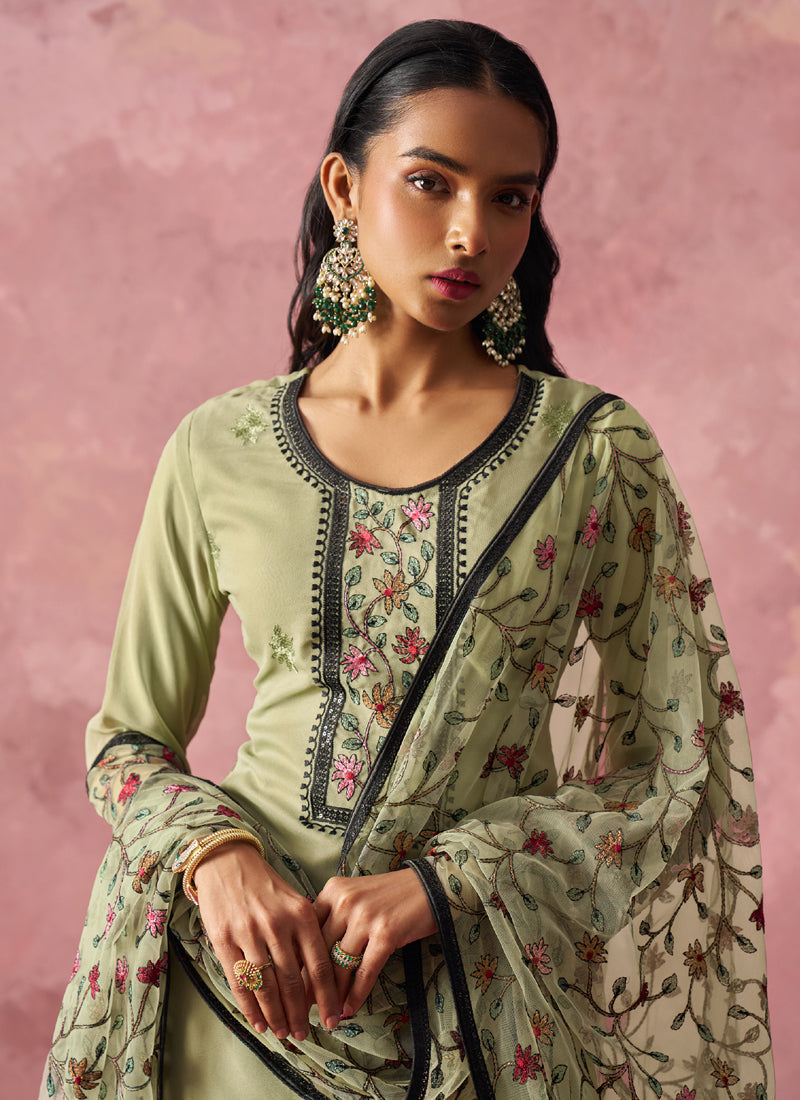 Beige Georgette Embroidered Salwar Suit for Weddings