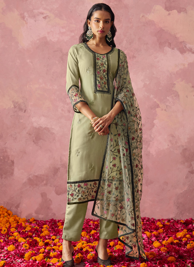 Beige georgette salwar suit with gold gota patti embroidery for weddings