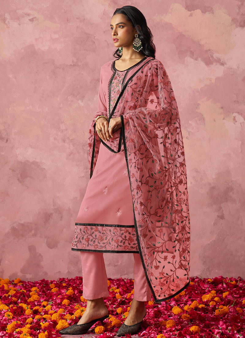 Light Pink Georgette Embroidered Salwar Suit