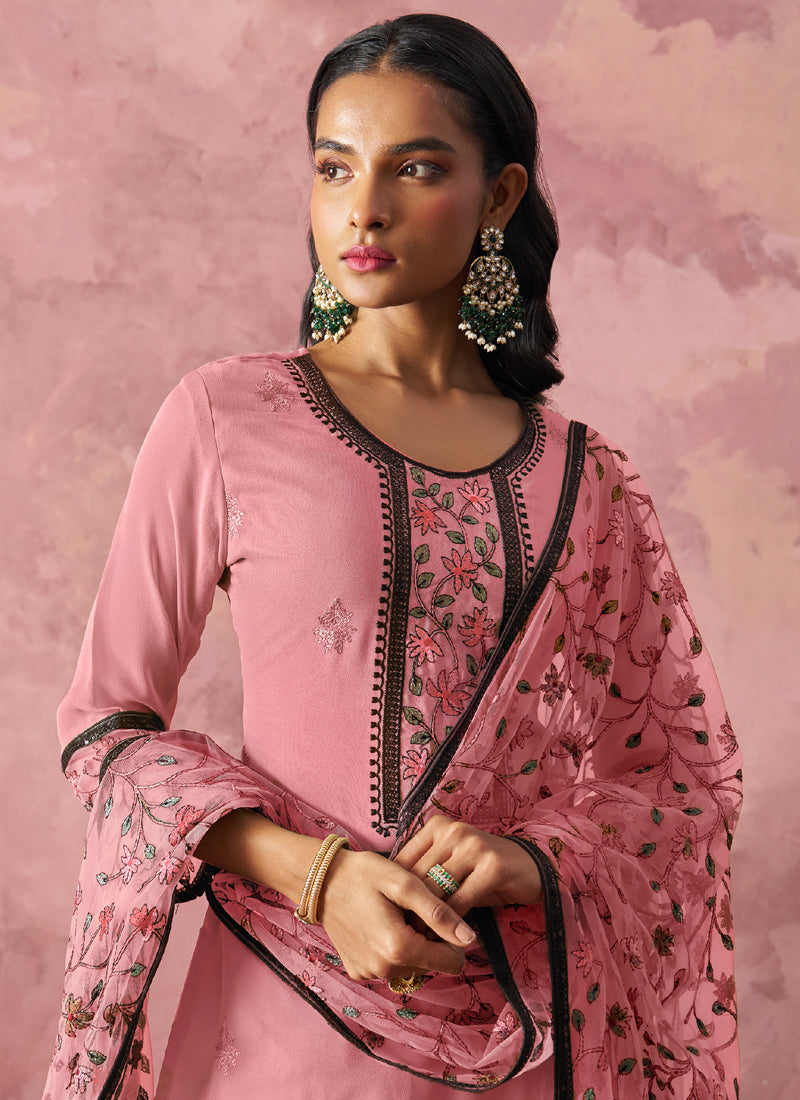 Light Pink Georgette Embroidered Salwar Suit
