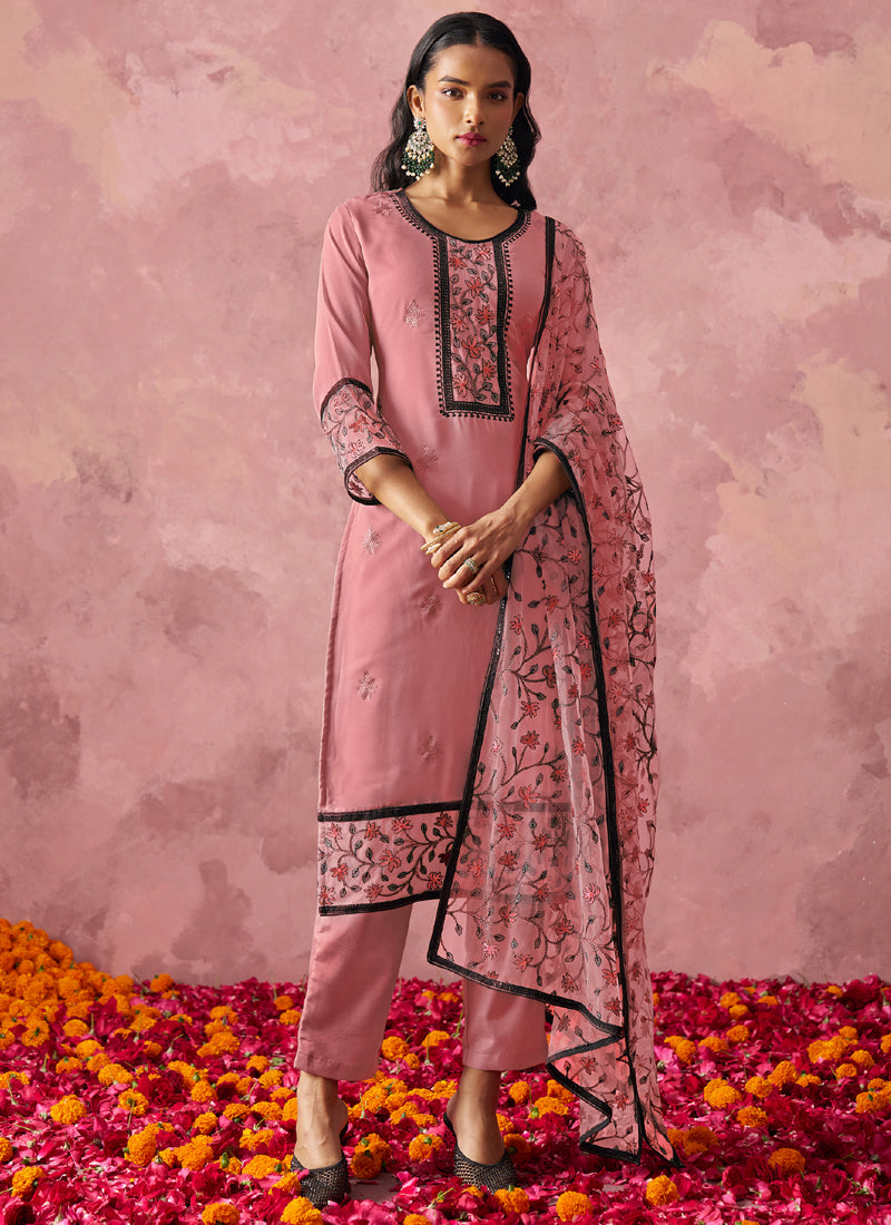 Light pink georgette salwar suit with embroidered gota patti details