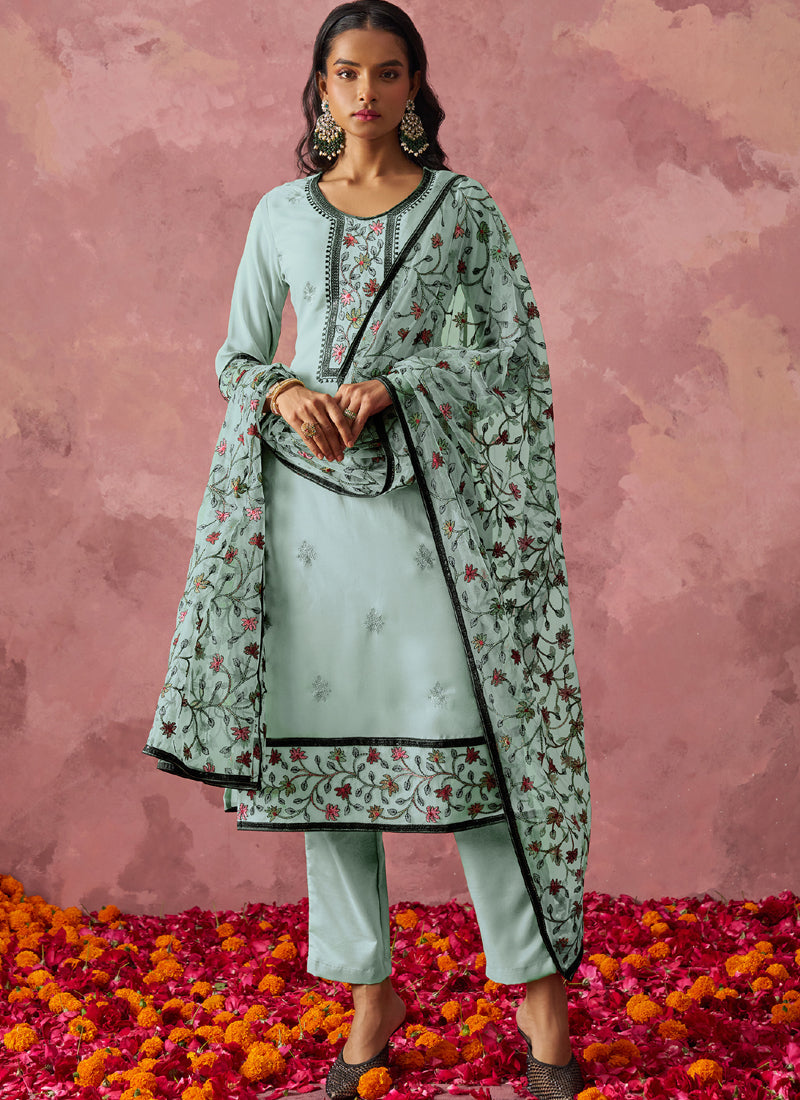 Sky Blue Georgette Embroidered Salwar Suit for Festive Events