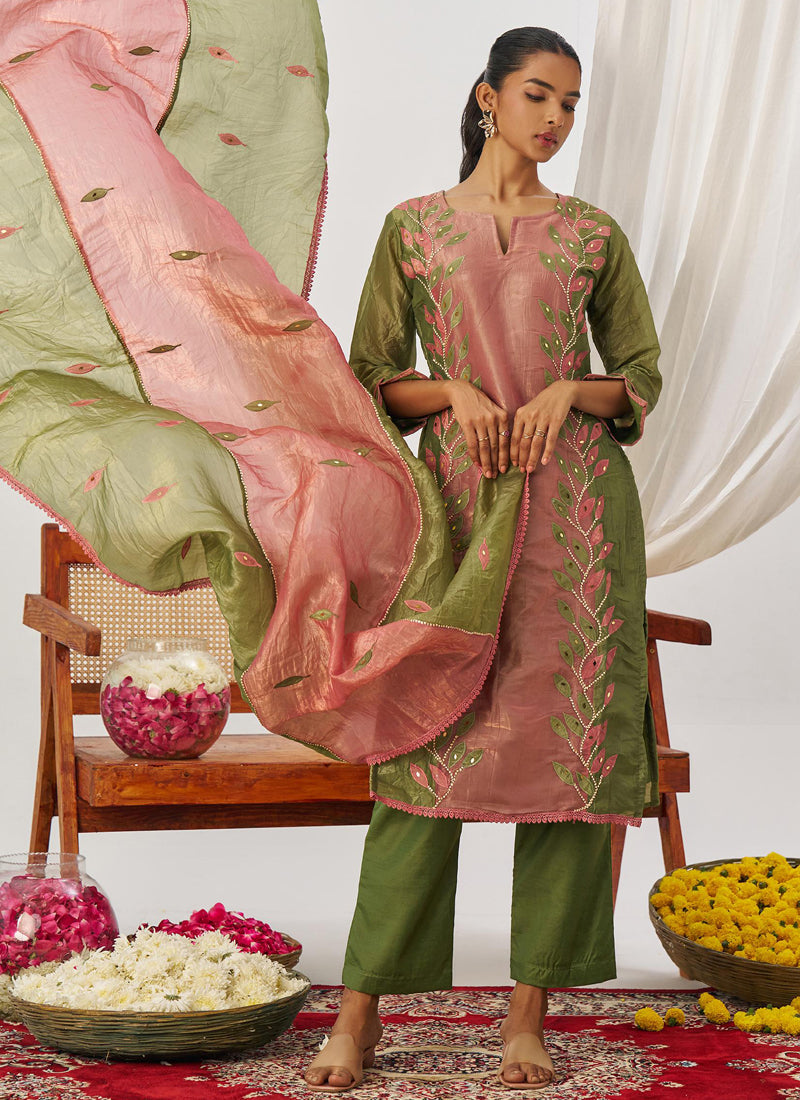 Peach Organza Embroidered Party Wear Suit for Festive Events