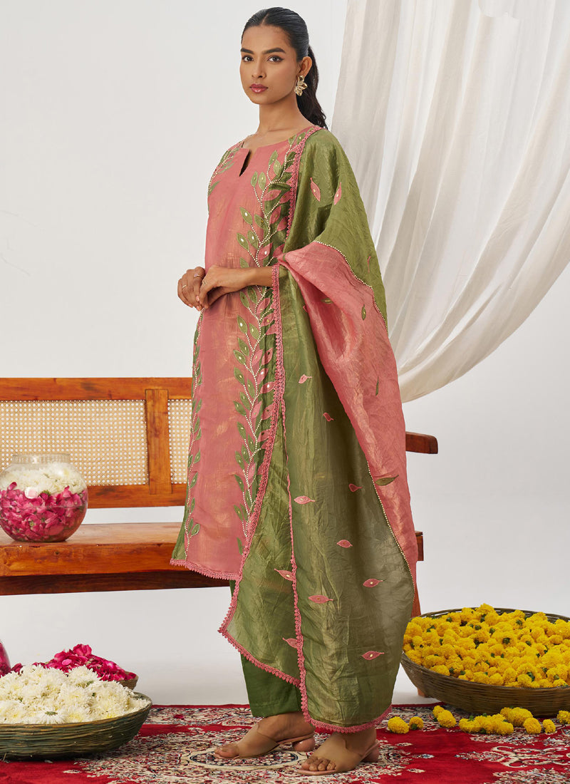 Peach Organza Embroidered Party Wear Suit for Festive Events