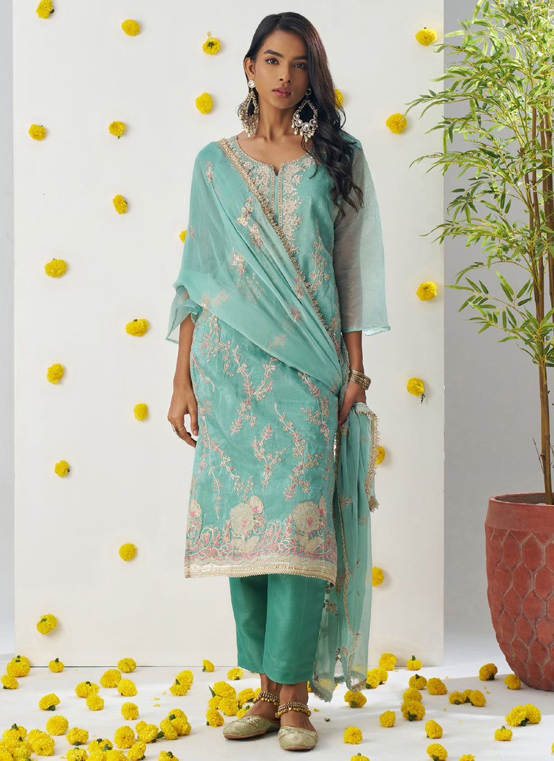 Vegaa Fashion Sky Blue Organza Embroidered Salwar Suit
