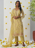 Light yellow organza embroidered A-line salwar suit
