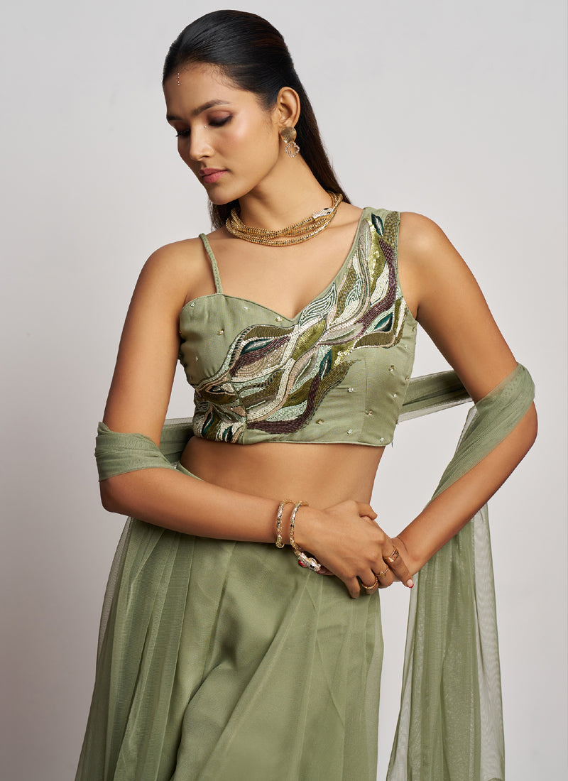 Sea Green Georgette Khatli Work Western Sharara Set