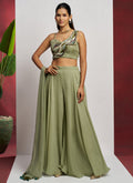 Sea green georgette short kurta with khatli work and western sharara