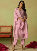 Pure organza embroidered baby pink A-line salwar suit for kids