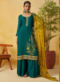 Aqua Green Organza Palazzo Suit with Handwork and Embroidery