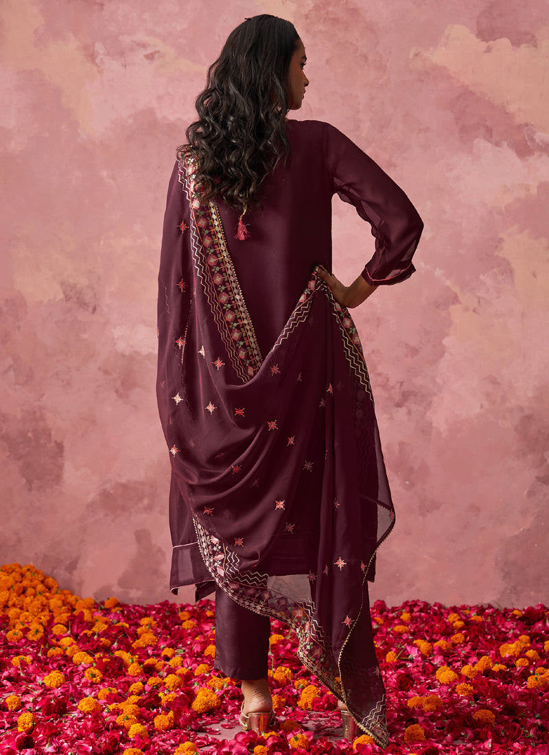 Vegaa Fashion Wine Georgette Embroidered Designer Salwar Suit