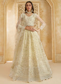 Off-white net wedding lehenga with intricate thread work embroidery and matching dupatta